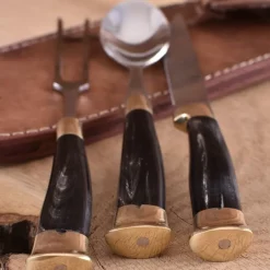 Horn Bestik Sæt Med Pose, Rustfrit Stål -Celtic Web Merchant Store horn bestik saet med pose rustfrit stal 2