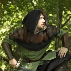 Epic Armoury Læder Skulder & Nakke Rustning, Brun-sort